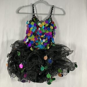 Weissman Dance Dress Girls MC Black Multicolor Sequin Tutu Costume Recital